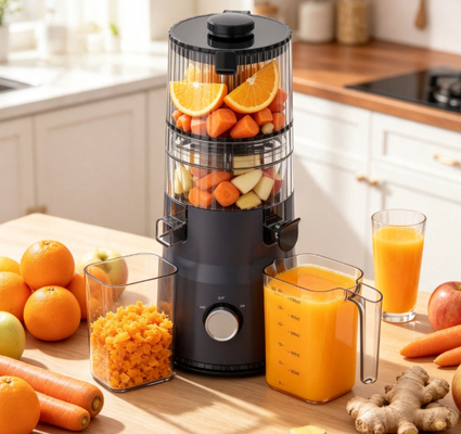 عصير Smart HJ103A الطازج المدمج البطيء للضغطة مساحة صغيرة ، أسلوب كبير ، عصير طازج كل يوم مع 135 مم منخفضة واسعة ، 200W مطبوعة باردة وتنظيف ذاتي
