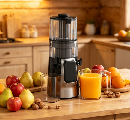 العصار الطازج الذكي HJ102D All-in-One Slow Masticating Juicer 6 أوضاع للعصير والسموتي والسوربيت وحليب الجوز، 135mm Wide Chute، 200W Cold Press & Self Cleaning