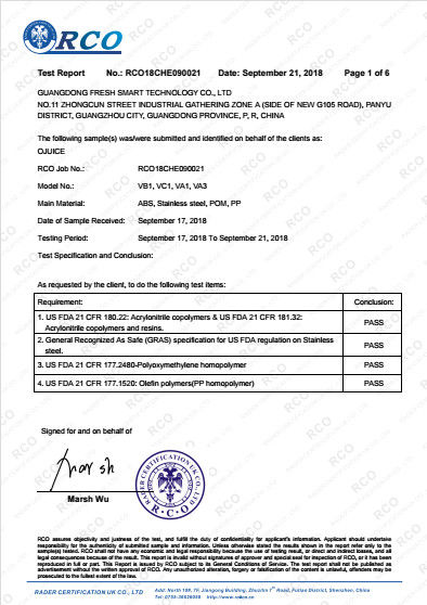 الصين Guangdong Fresh Smart Technology Co., LTD الشهادات